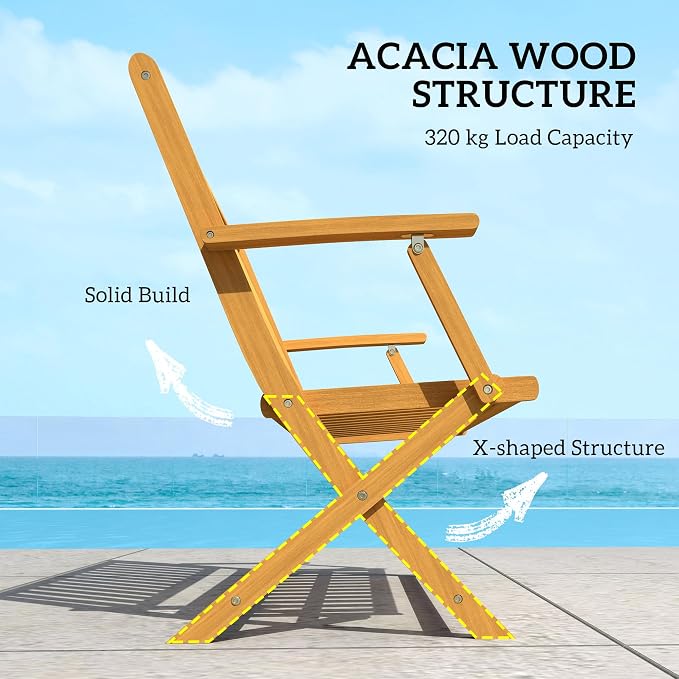 Outsunny Wood Outdoor Bench, 2-Person Foldable Patio Acacia Wood Garden Bench - Image 4