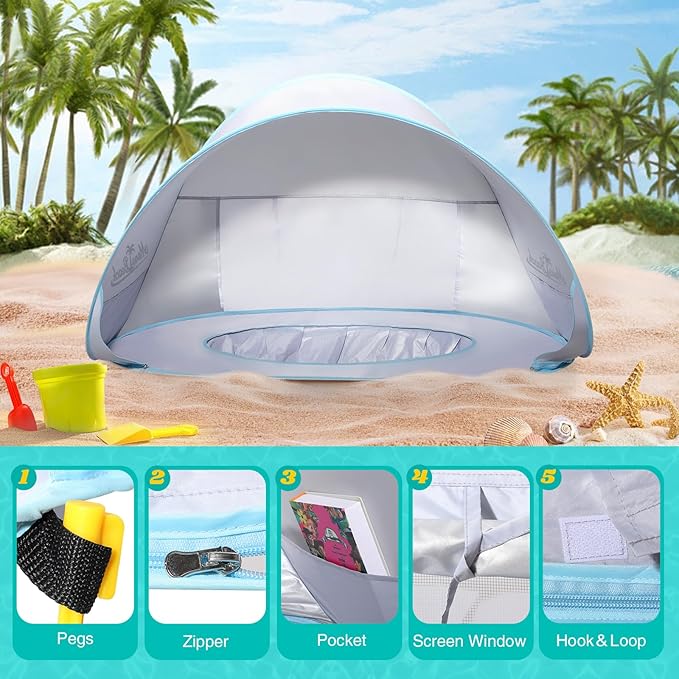 Monobeach Baby Beach Tent Pop Up Portable Shade Pool UPF50+ UV Protection Sun - Image 4