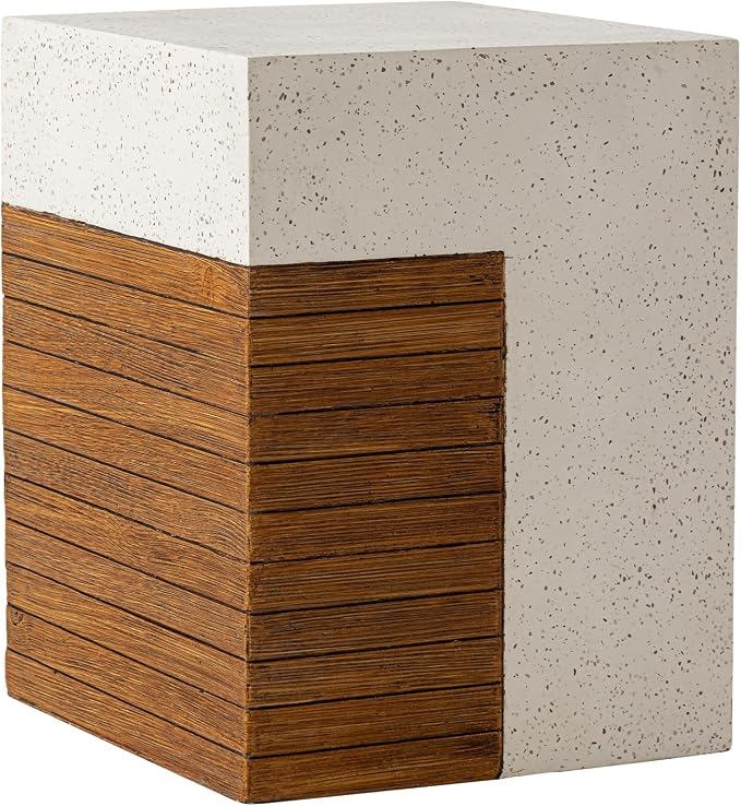 COSIEST Concrete Side Table, Rectangular Outdoor End Table w Faux Wood Design - Image 3