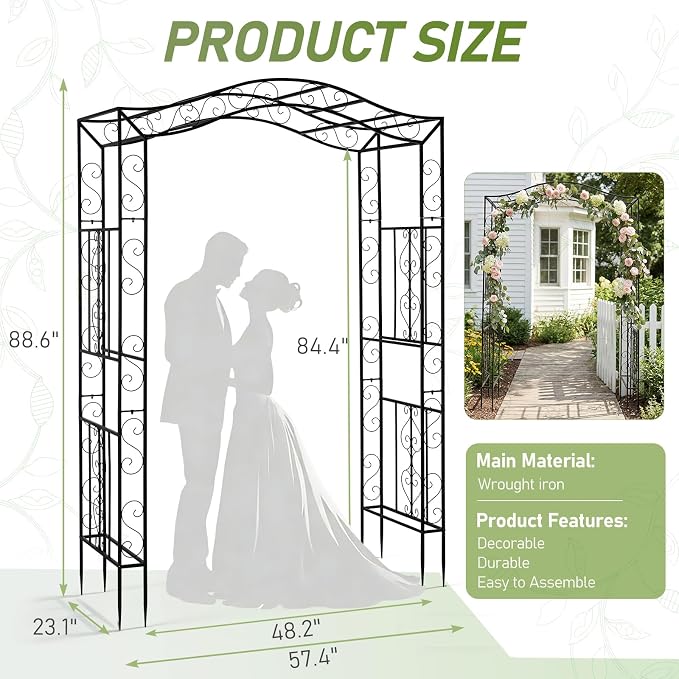 Outvita Garden Arch Trellis, Metal Garden Arbor Archway - Image 3