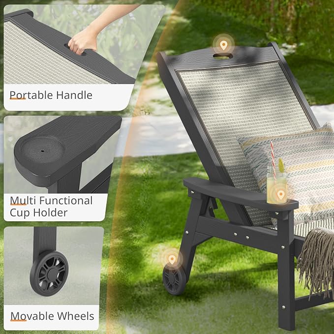 LUE BONA Chaise Lounge Chair Outdoor Set of 2, HDPS and HDPE Wicker Material - Image 6