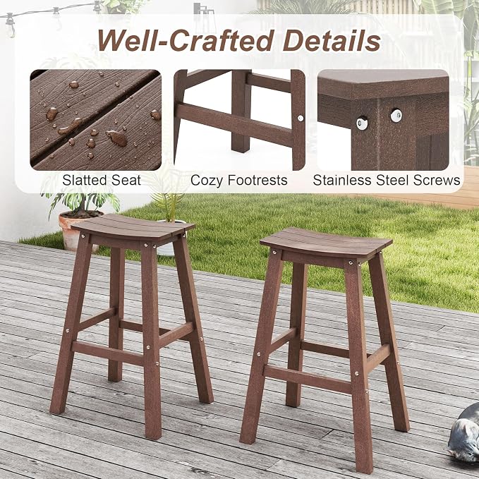 Tangkula Patio Bar Stools Set of 2, 29 Inch HDPE Bar Height Armless Saddle - Image 7