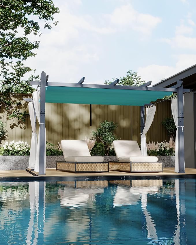 10x13 Ft Outdoor Pergola with Retractable Canopy & Side Mesh Screen Patio Gazebo by KYBOLT