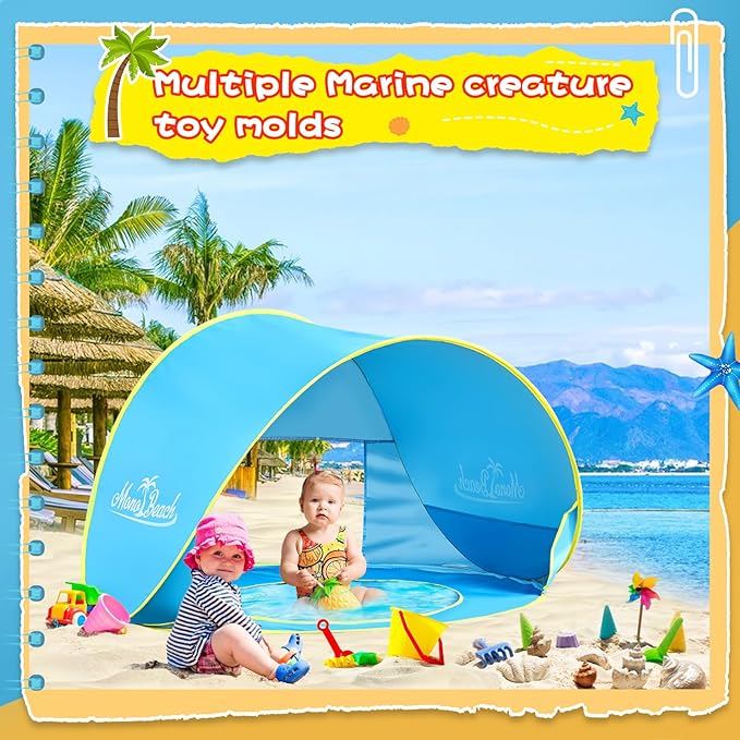 Monobeach Baby Beach Tent with Beach Sand Toys Pop Up Portable Shade Pool - Image 6