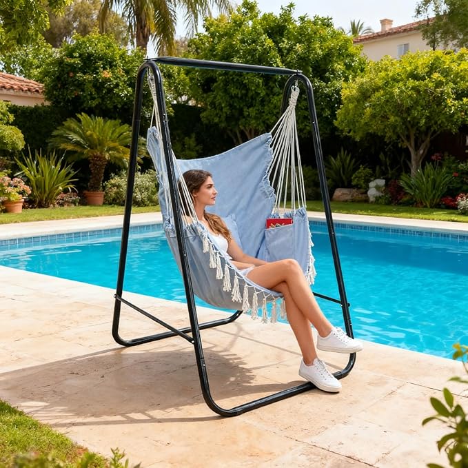 Hammock Chair with Stand, Heavy-Duty Hammock Stand with Large Indoor Swing - Image 4