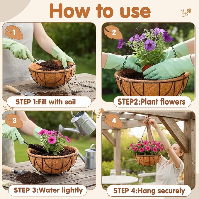 14 inch Metal Hanging Baskets For Plants Outdoor 4 Pack Round Metal Wire - Image 5