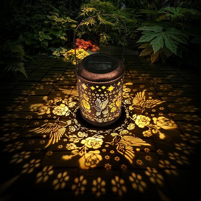 Kaixoxin 2 Pack Solar Garden Decor Metal Lantern Hummingbird Table Lamp Bronze - Image 4