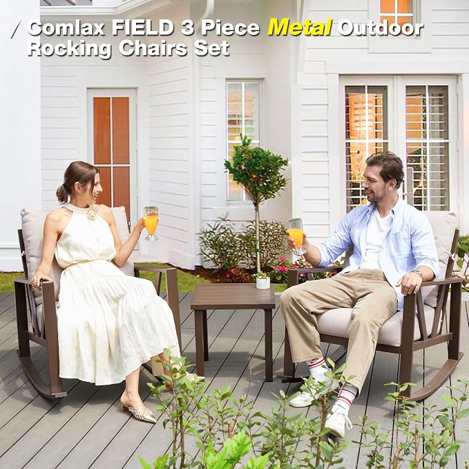 Patio Porch Furniture Set, Outdoor Rocking Chairs Set of 2 - Image 7