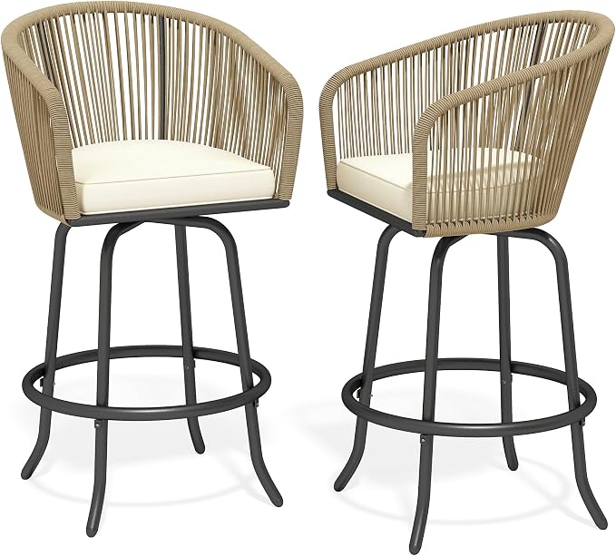 DWVO Outdoor Counter Height Bar Stools Set of 2, Patio Swivel Bar Chairs - Image 9