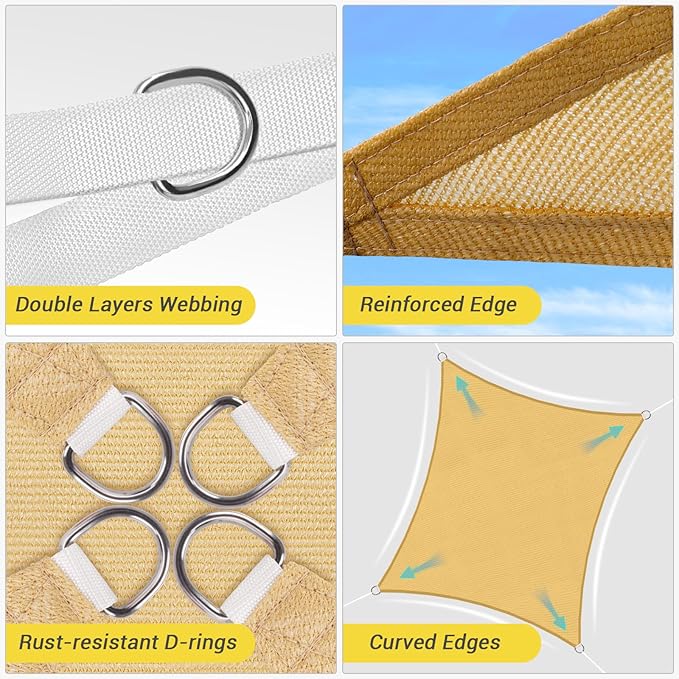 HappyTrends Sun Shade Sail, Tear and Rust Resistant Patio sail Shade - Image 4