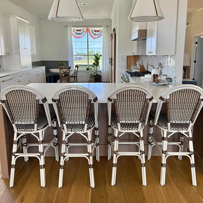 PURPLE LEAF French Counter Height Bar Stool Set of 2 25" White Print Finish - Image 2