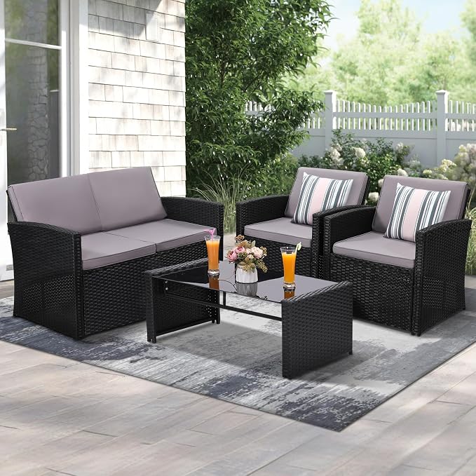 4-Piece Patio Furniture Set, Wicker Outdoor Rattan Sectional Sofa - Image 7