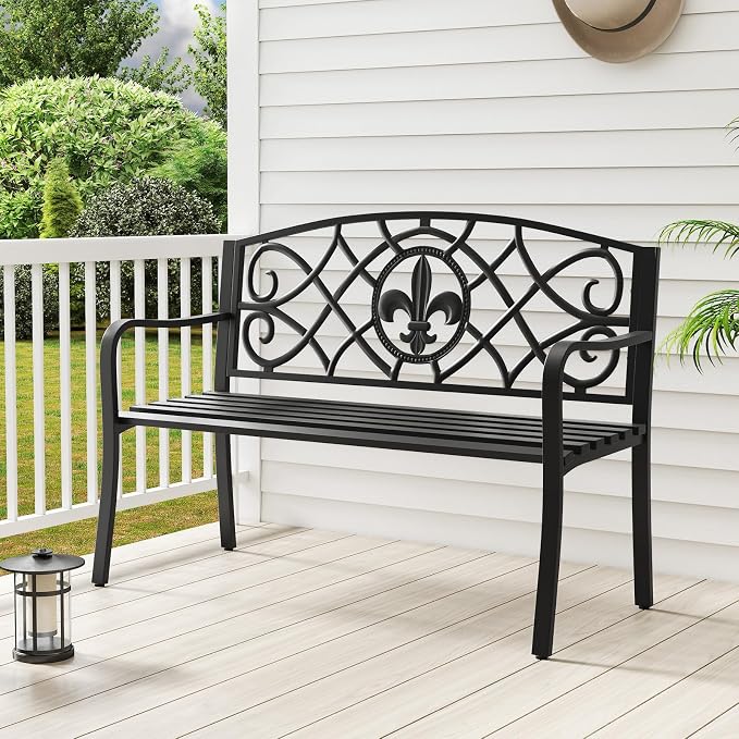 Tangkula Metal Outdoor Garden Park Bench, 50.5 Inch Metal Slatted Loveseat - Image 5