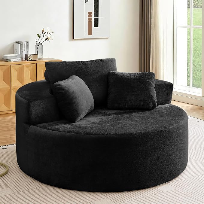 Antetek Oversized Round Chaise Longue Chair Indoor, Modern 55-inch Upholstered - Image 7