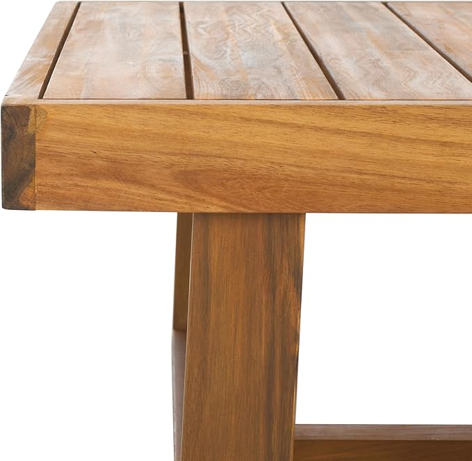 SAFAVIEH Outdoor Collection Duncan Natural Brown Slatted Top Solid Wood Coffee - Image 9