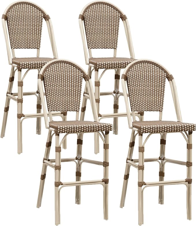 PURPLE LEAF French Bar Stool Set of 4 White Print Finish Patio Bar Stools by PURPLELEAF