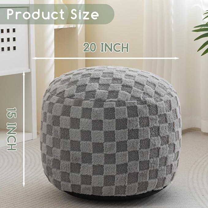 HIGOGOGO Round Stuffed Pouf Ottoman, Plaid Poufs - Image 2