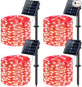JMEXSUSS 4 Pack 400 LED 132FT Red Solar Fairy Lights Outdoor Waterproof by JMEXSUSS