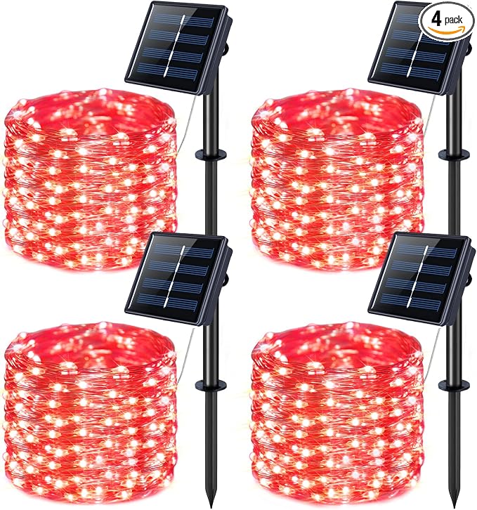 JMEXSUSS 4 Pack 400 LED 132FT Red Solar Fairy Lights Outdoor Waterproof by JMEXSUSS
