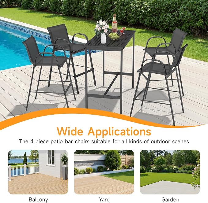 ONBRILL Outdoor Bar Stool Set of 4, Patio Bar Chairs - Image 7