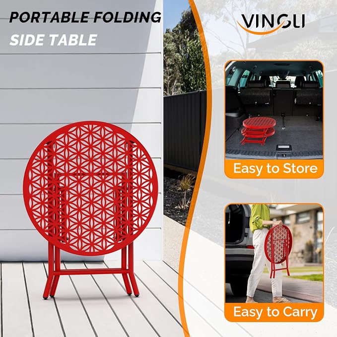 VINGLI Patio Folding Side Table, Small Outdoor Table - Image 5