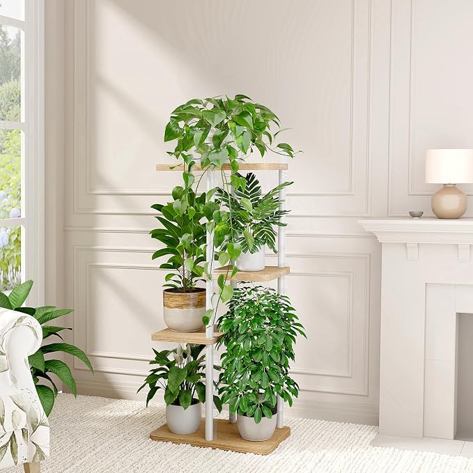 Bamworld Plant Stand Indoor, Corner 4 Tier Metal Plant Shelf - Image 3