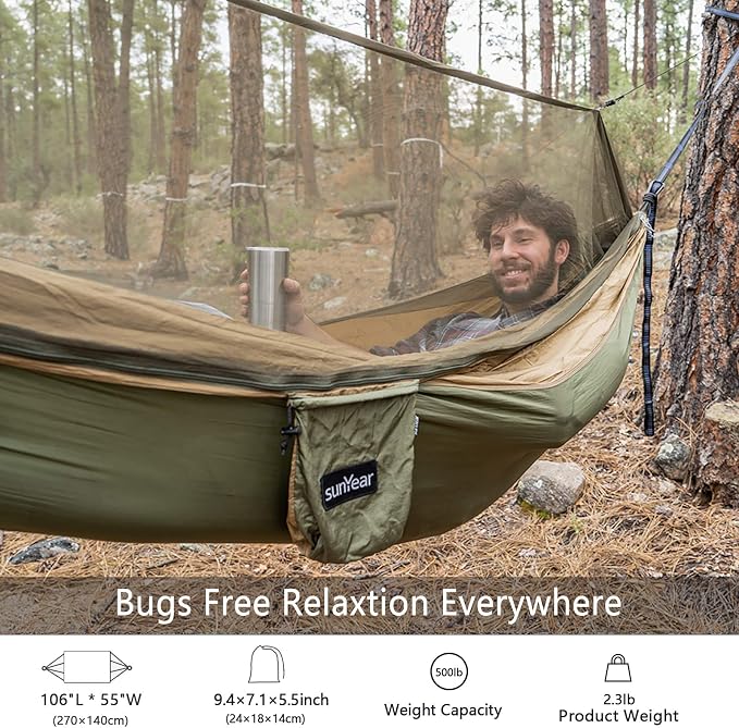 Sunyear Hammock Camping with Rain Fly Tarp and Net, Portable Camping Hammock - Image 3