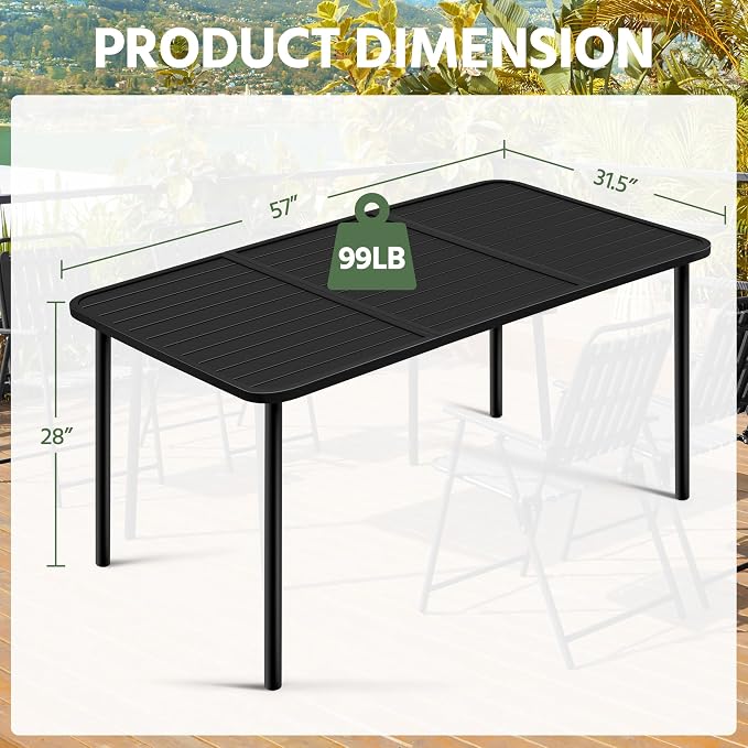Yaheetech Outdoor Dining Table for 6 Person, Rectangular Slatted Metal Patio - Image 3