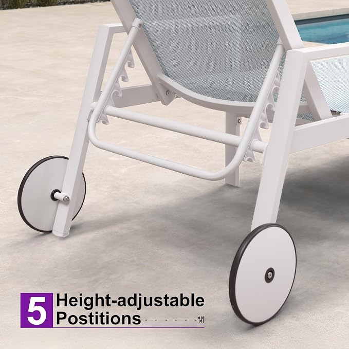 PURPLE LEAF Lounge Chair Outdoor Set 2 Pieces White Aluminum Chaise Lounge - Image 7