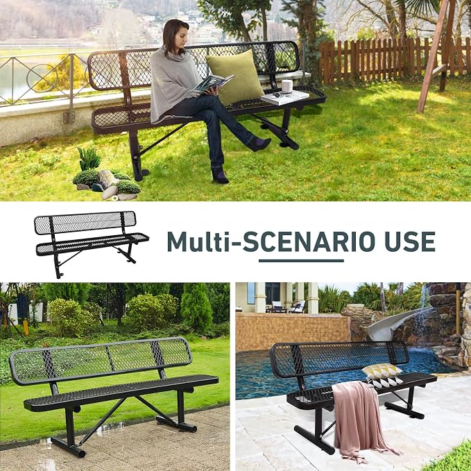 6FT/72INCH Heavy Duty Metal Park Bench - Image 7