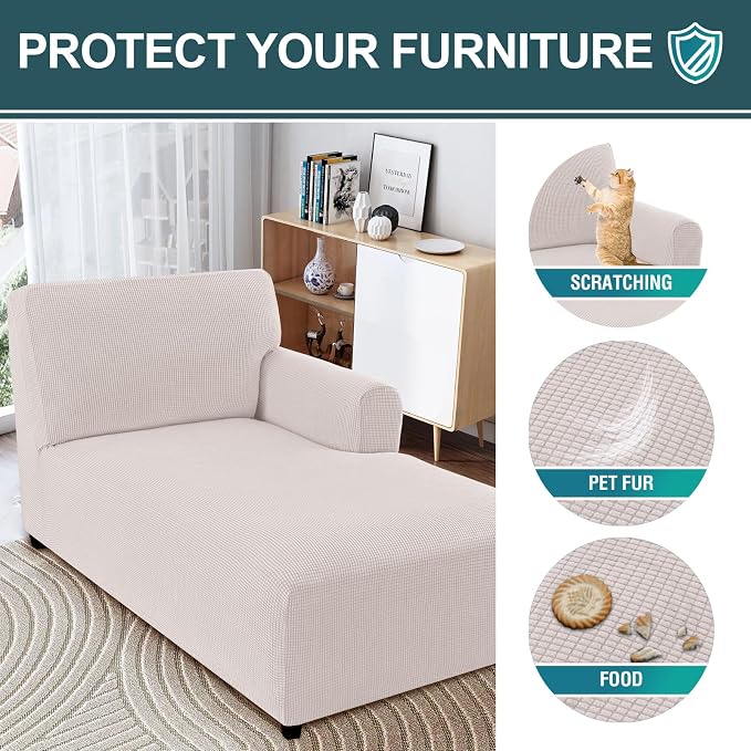 FantasDecor Right Chaise Lounge Cover Stretch Chair Lattice Slipcover - Image 5