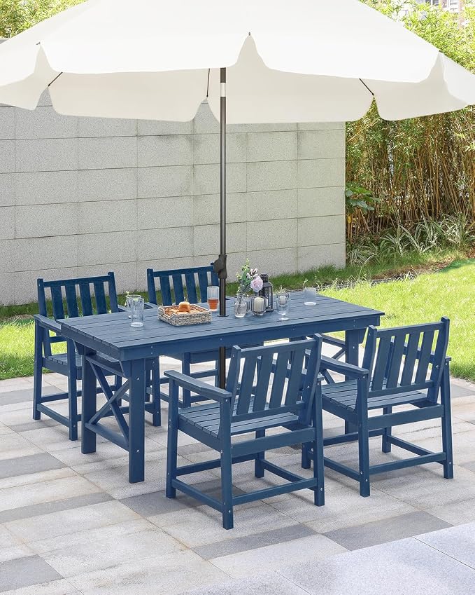 HDPE Outdoor Dining Set of 6, Patio Dining Table Set - Image 4