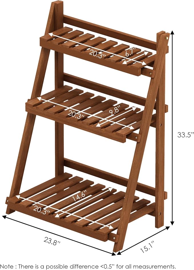Furinno FG18452 Tioman Hardwood Patio Furniture Outdoor 3-Tier Flower Rack - Image 2