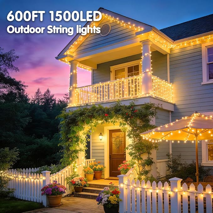 KNONEW 600ft 1500 LED Christmas String Lights Outdoor 8 Lighting Modes & Timer - Image 2