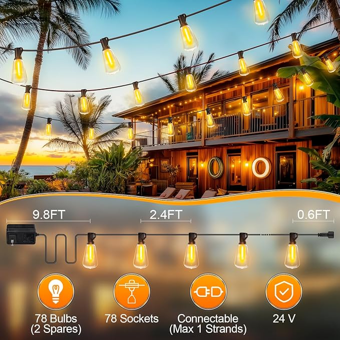 Outdoor String Led Patio Lights - 200Ft 60M Outside Waterproof Light ST38 - Image 4