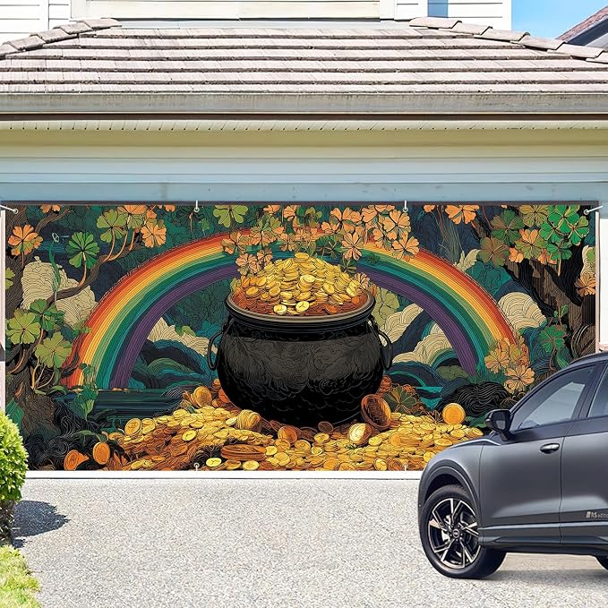 ANNA QUEEN St Patrick’s Day Garage Door Banner 6x13FT, Rainbow and Pot of Gold - Image 2