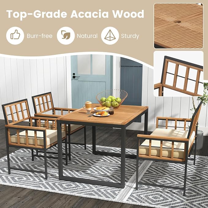 Tangkula 4 Piece Patio Dining Set, Outdoor Wood Dining Furniture W/ 2 Chairs & - Image 5