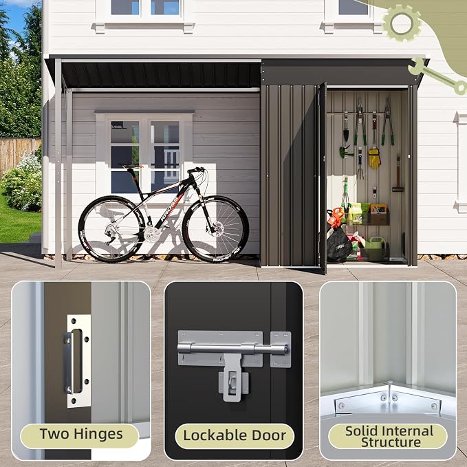 AECOJOY 5x3 FT Outdoor Storage Shed & Hardtop Gazebo Combo, 10x4 FT Metal Lean - Image 7