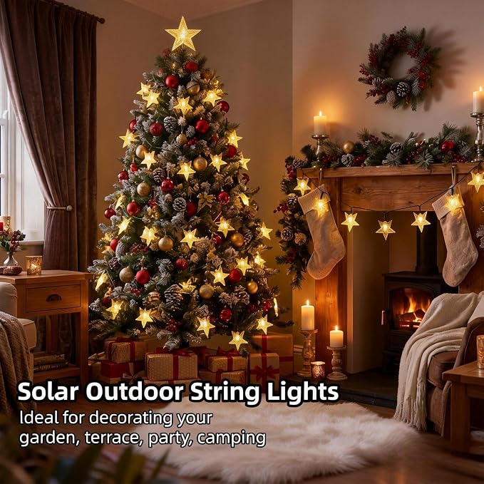 Twinkle Solar Star String Lights Outdoor Waterproof Fairy Lights 39FT 100 LED - Image 2