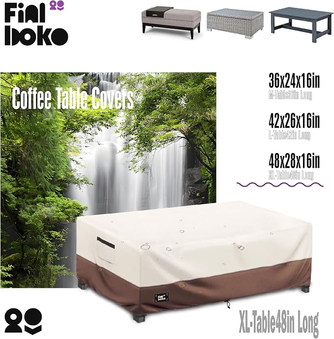 Patio Coffee Table Cover, 100% Waterproof 600D Heavy Duty Outdoor Table Cover - Image 3