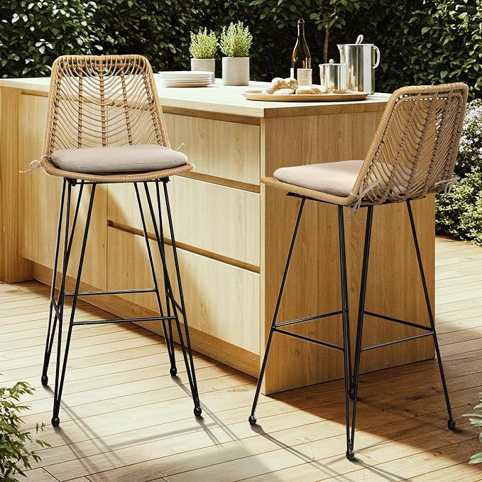 IDZO Outdoor Rattan Bar Stools Set of 2, 42-Inch Tall by Idzo