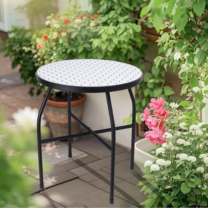 VCUTEKA Mosaic Outdoor Side Table, Round Rustproof Patio Table - Image 2