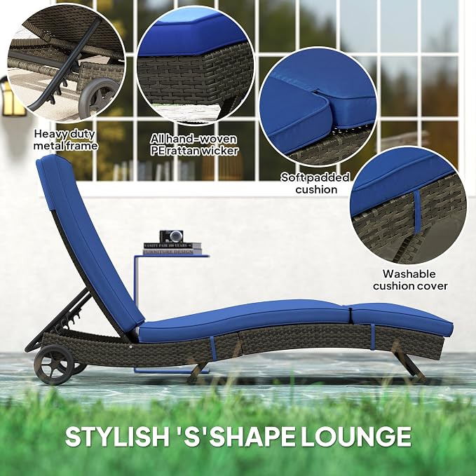Outsunny Wicker Chaise Lounge Chair Outdoor - Image 6