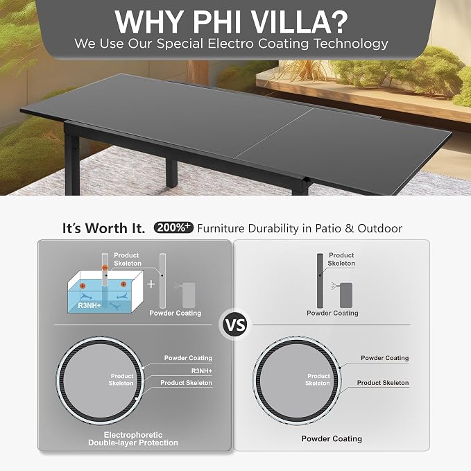 PHI VILLA Extra Large Expandable Patio Dining Table 99.2" × 35.5" Metal Outdoor - Image 7