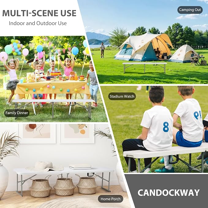 6ft Plastic Folding Bench with Carrying Handle & Lock, Portable Outdoor Bench - Image 8