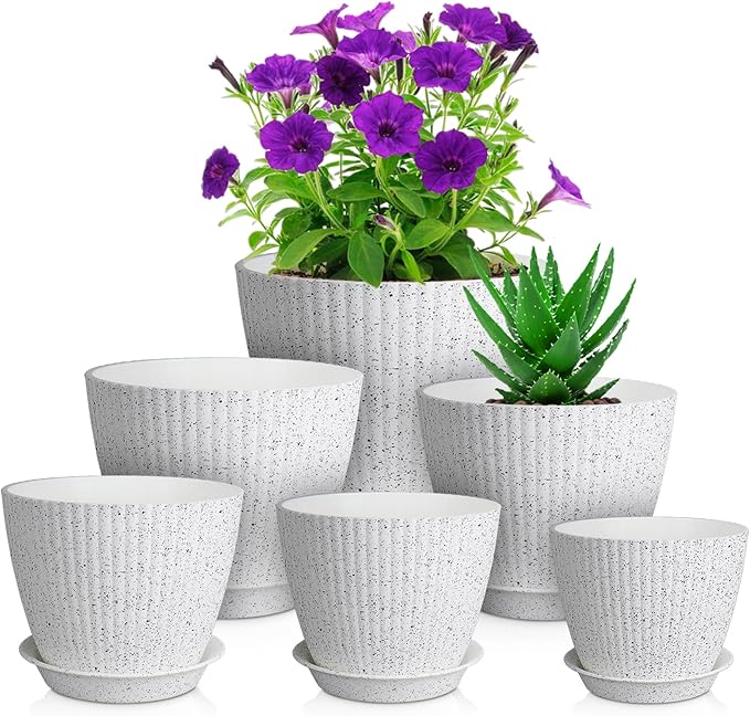 7/6.2/5.5/5/4.5/4 inch Flower Pots, 6 Pack Plant Pots by Meowell