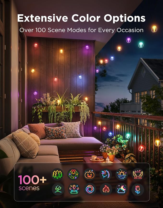 Govee Outdoor Clear Bulb String Lights, 48ft RGBWIC Outdoor String Lights - Image 2