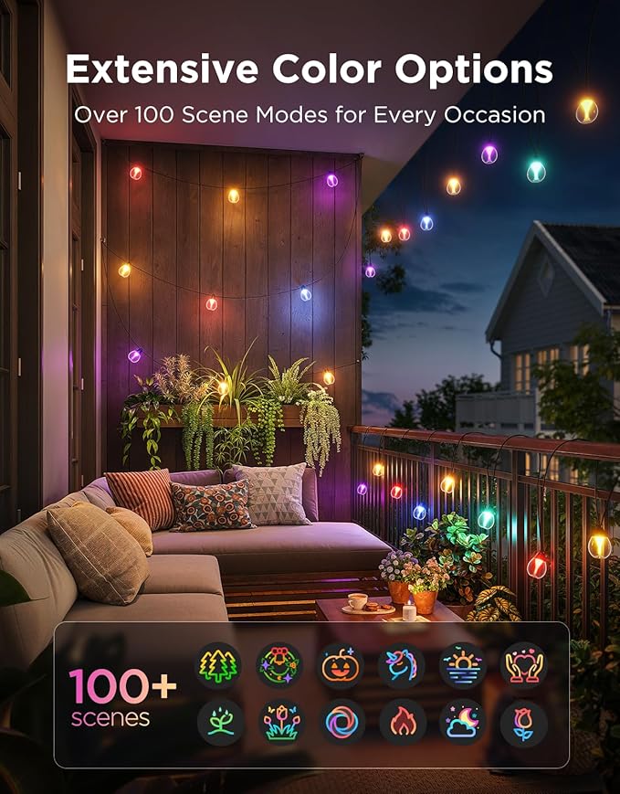 Govee Outdoor Clear Bulb String Lights 144ft, RGBWIC Smart Outdoor Lights - Image 2