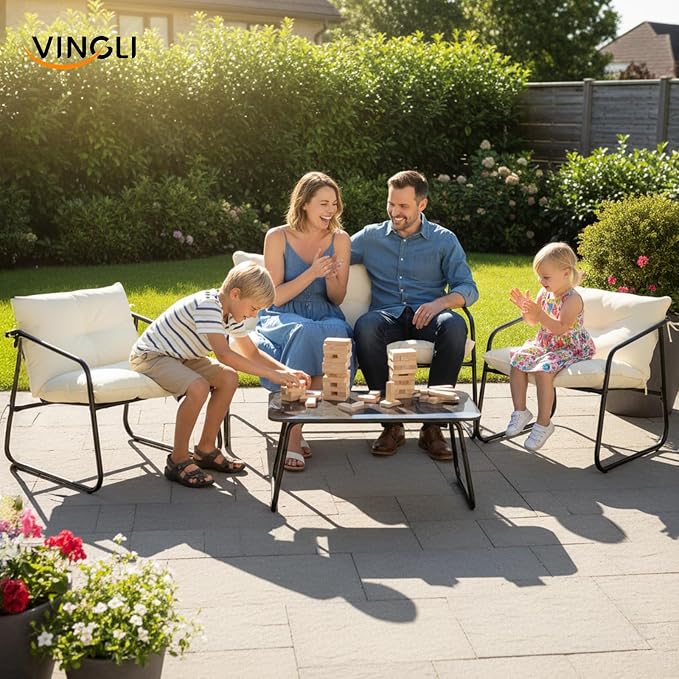 VINGLI 4 Piece Patio Conversation Set, Outdoor Furniture Set - Image 6