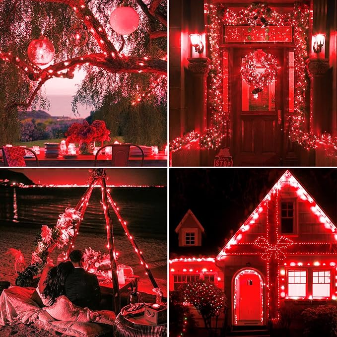 JMEXSUSS 4 Pack 400 LED 132FT Red Solar Fairy Lights Outdoor Waterproof - Image 5